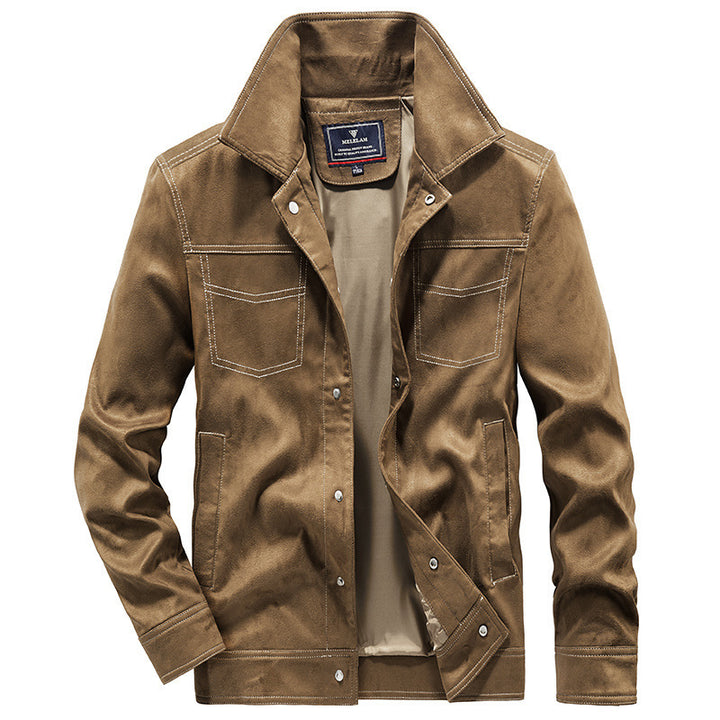 Herren Veloursimitation-Truckerjacke mit Kontrastnähten und Overshirt-Schnitt Echo Archiv