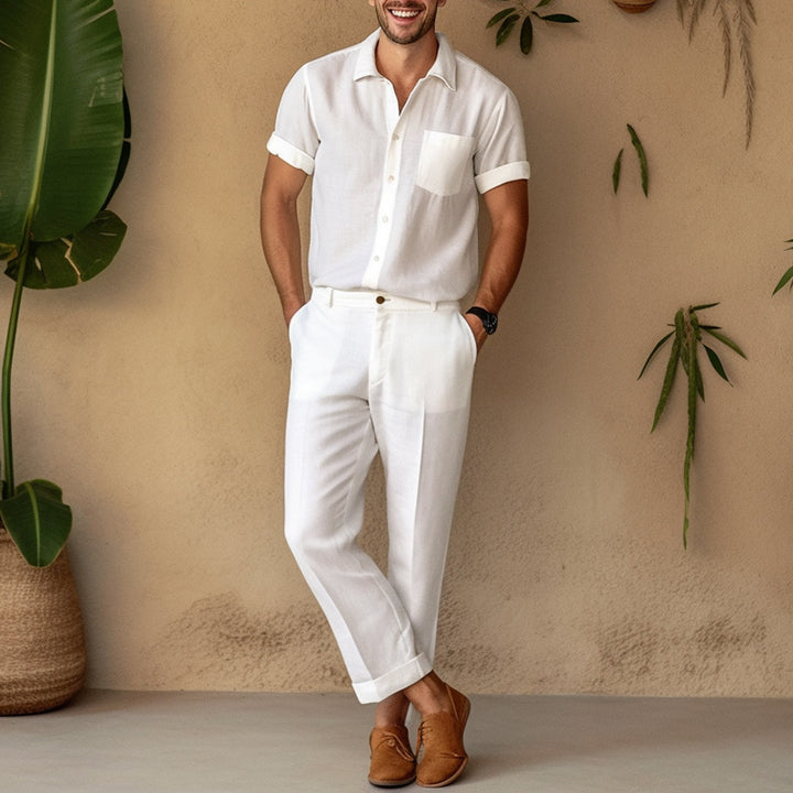 Herren luftiges Leinen-Outfit mit flexibler Passform und kurzer Hauptbluse Echoarchiv