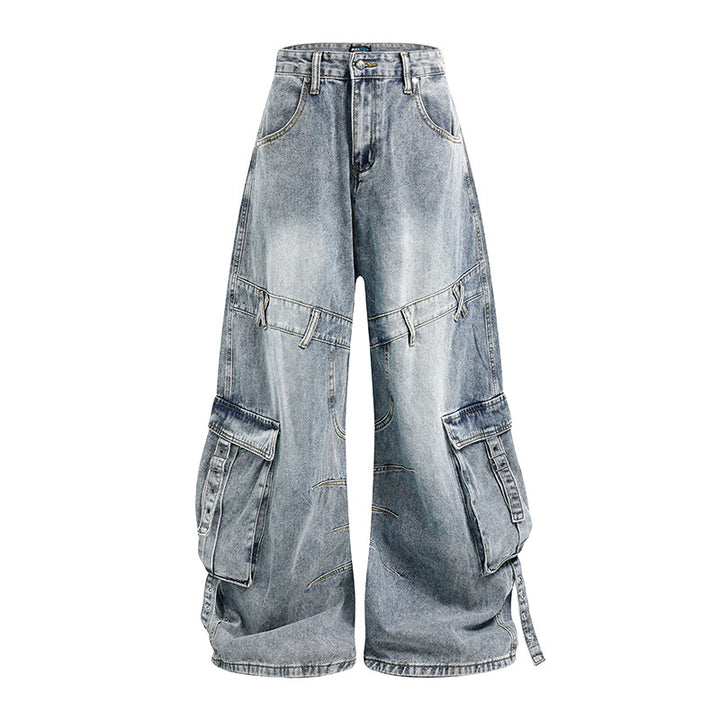 Damen weite Denim-Cargo-Culottehose mit hoher Taille und Multifunktionstaschen Echoarchiv