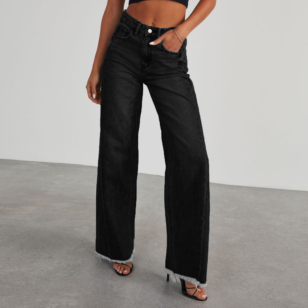 Damen nan hochgeschnittene Wide-Leg-Jeans mit rohem Fransensaum und geradem Bein Echo Archiv