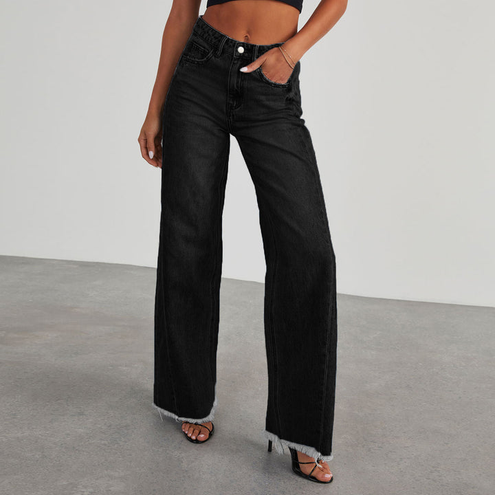 Damen nan hochgeschnittene Wide-Leg-Jeans mit rohem Fransensaum und geradem Bein Echo Archiv