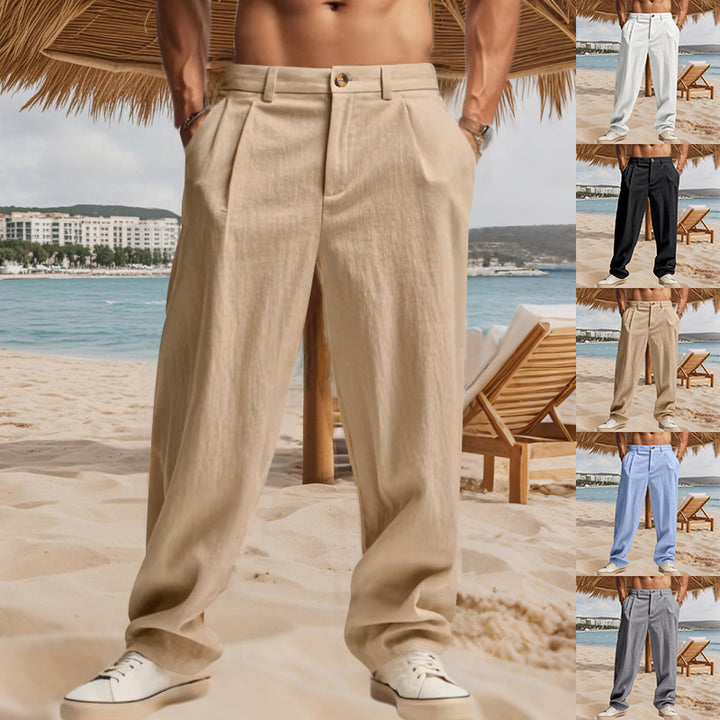 Herren nan elegante Bundfaltenhose aus leichtem Baumwollmix mit geradem Schnitt und Gürtelschlaufen Echo Archiv