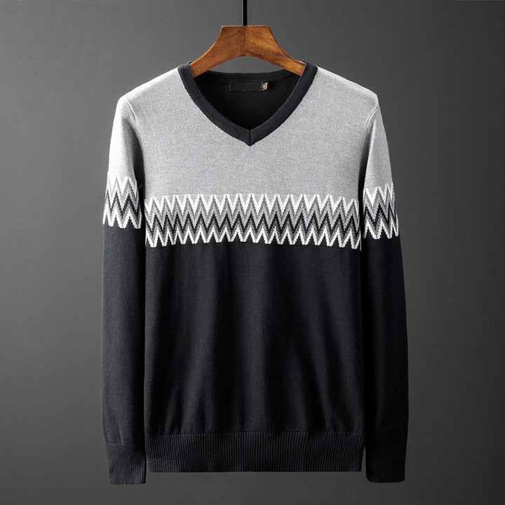 Herren eleganter V-Ausschnitt Pullover mit grafischem Muster Echoarchiv