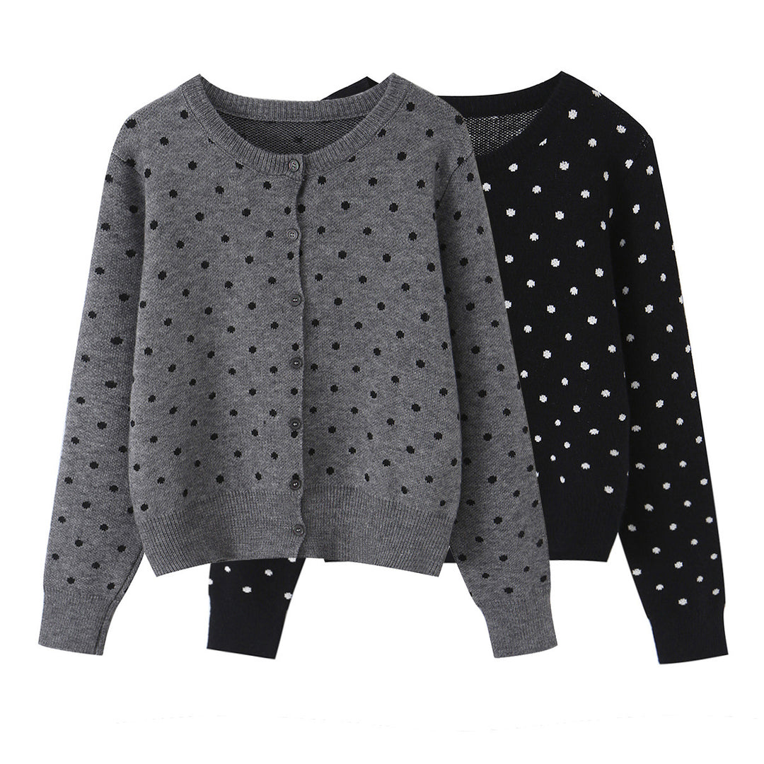 Damen nan feiner gestrickter Rundhals-Pullover mit Pünktchen-Jacquard und kurzem Taillenbund Echo Archiv