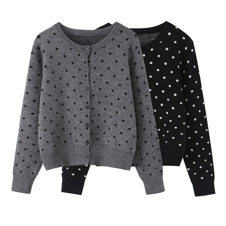 Damen nan feiner gestrickter Rundhals-Pullover mit Pünktchen-Jacquard und kurzem Taillenbund Echo Archiv
