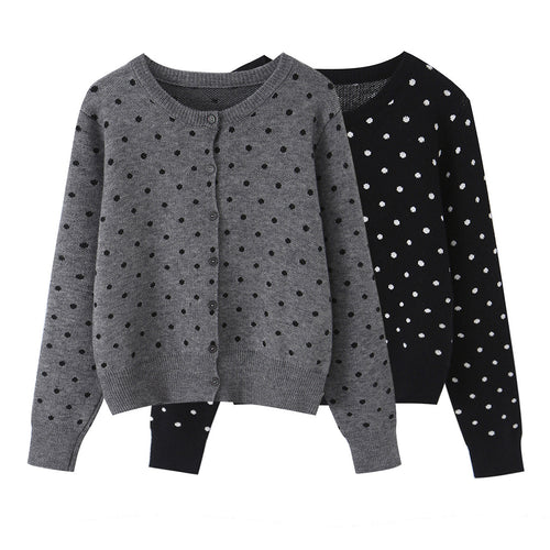 Damen nan feiner gestrickter Rundhals-Pullover mit Pünktchen-Jacquard und kurzem Taillenbund Echo Archiv