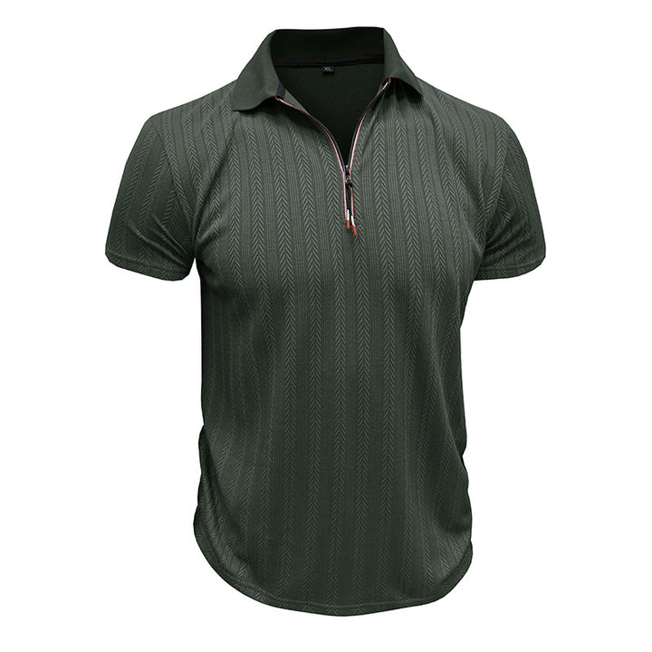Herren Poloshirt mit Reißverschluss und strukturiertem Dessin Echoarchiv