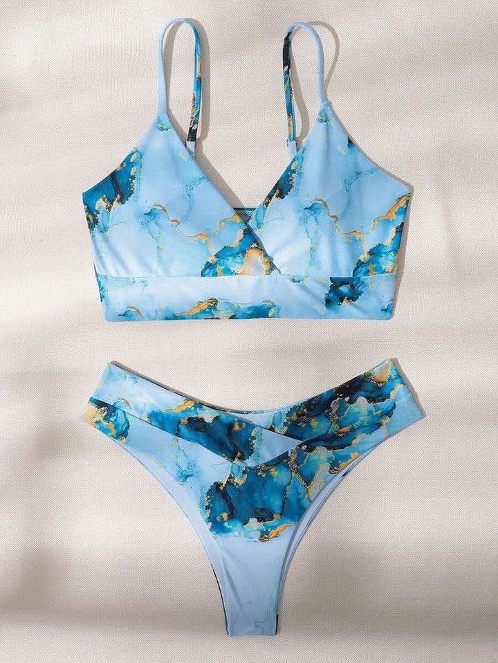 Damen Asymmetrisches Bikini-Set mit geknotetem Oberteil Echo Archiv