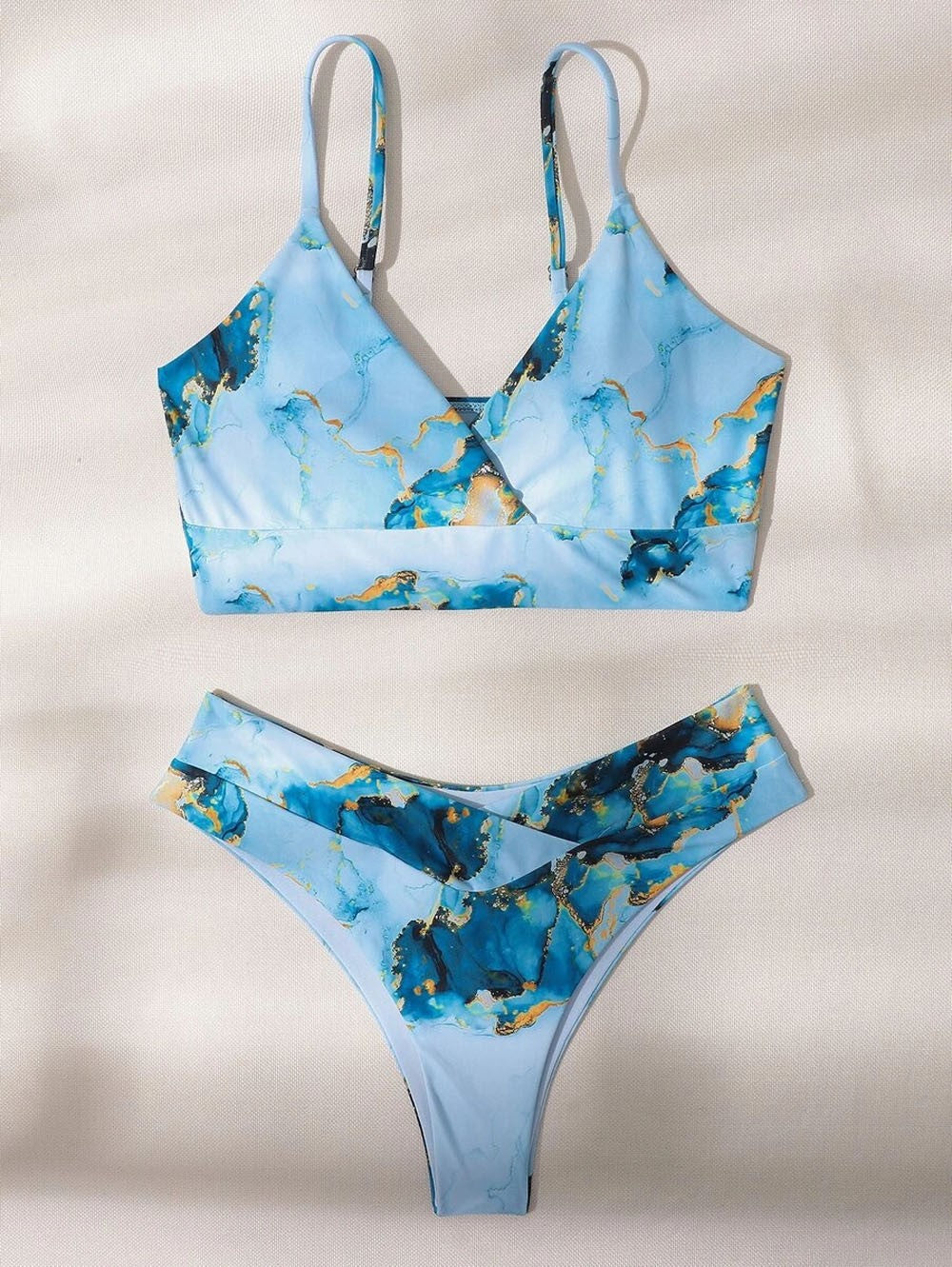 Damen Hoch geschnittenes Bikini-Set mit stylischem Marmor-Print Echo Archiv