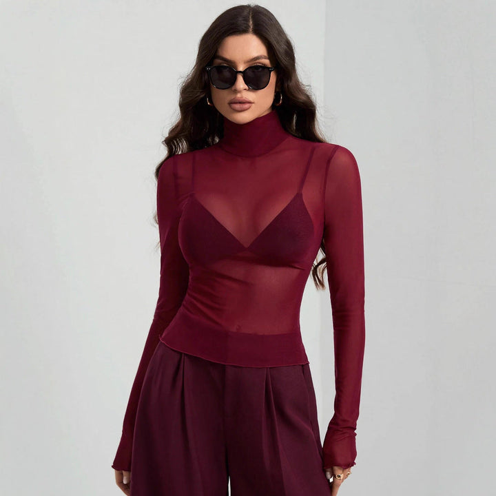 Damen Transparente Turtleneck-Bluse mit figurformendem Schnitt Echoarchiv