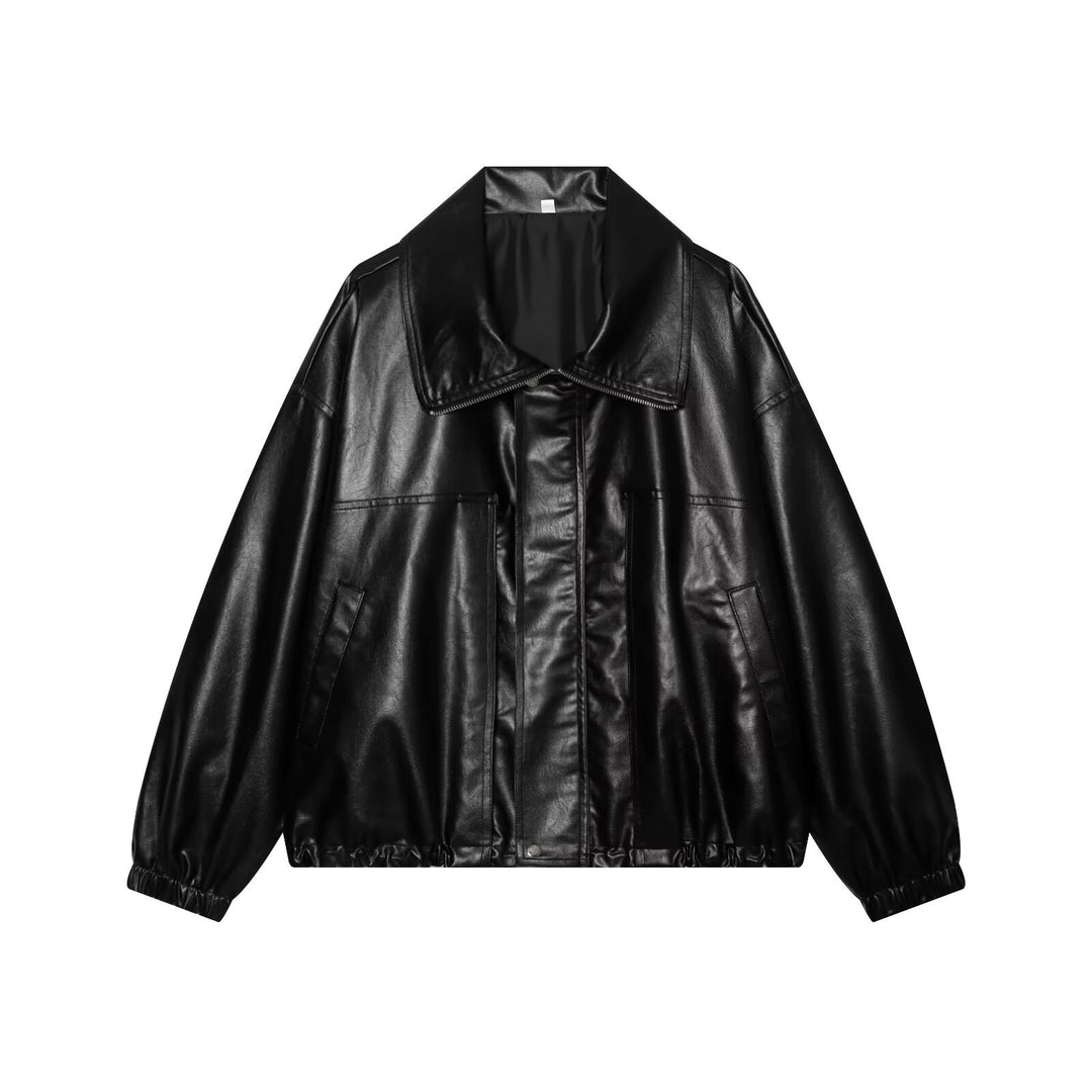 Damen Oversized Kunstleder-Bomberjacke mit breitem Reverskragen und elastischem Saum Echo Archiv