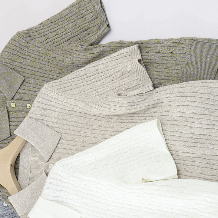 Damen Kurzärmeliges Strick-Poloshirt mit Zopfmuster und Knopfleiste Echo Archiv