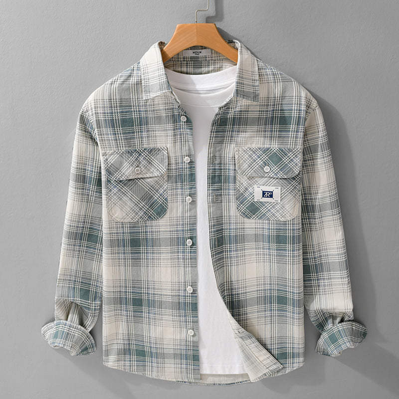 Herren Karierter Baumwoll-Überhemd im Casual-Layering‑Stil mit Pattentaschen Echoarchiv