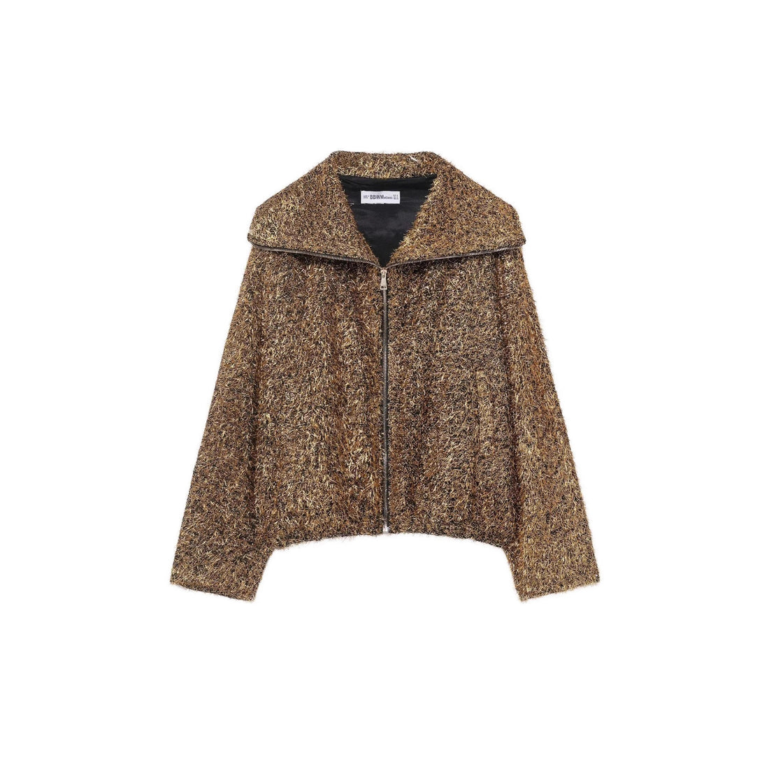 Damen cropped Glitzer-Strickjacke mit Reißverschluss und weitem Schalkragen – Veloura