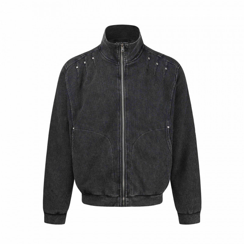 Unisex Grobgestrickte Zip‑Bomberjacke mit Stehkragen, Nieten‑Detail und Reißverschlusstaschen Echo Archiv