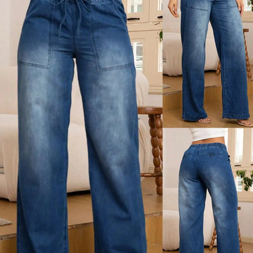 Damen Weite High-Waist-Jeans mit elastischem Bund und Kordelzug Echo Archiv