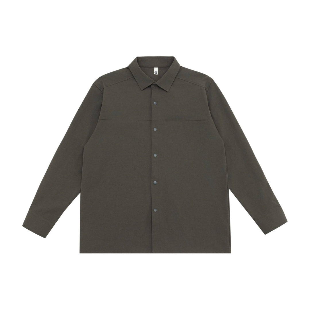 Unisex Longline-Hemdjacke im Boxy-Schnitt aus schwerer Sweatqualität mit verdeckter Druckknopfleiste Echoarchiv