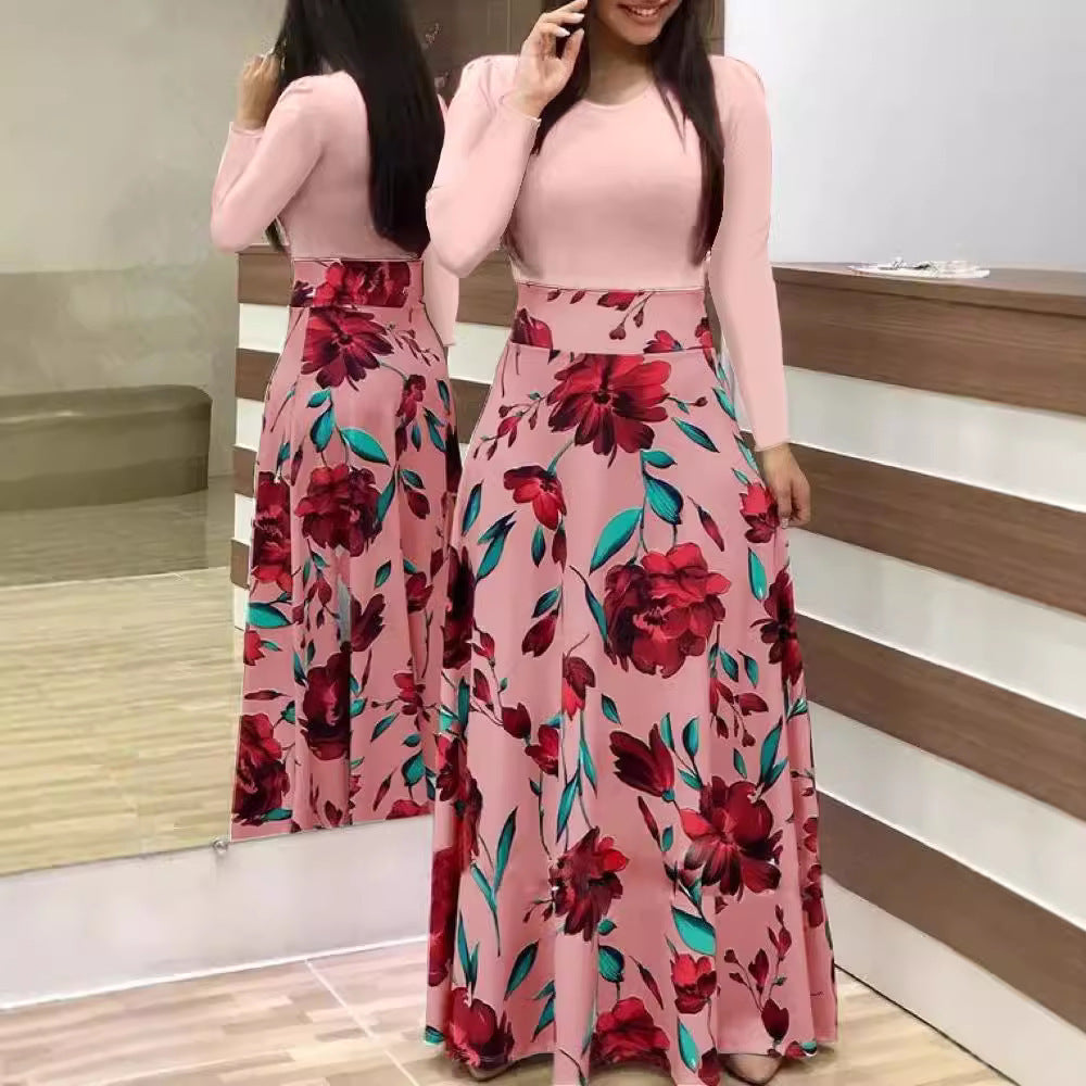 Damen Elegantes Maxikleid mit grafischem Druck und flexiblem Bund Echo Archiv
