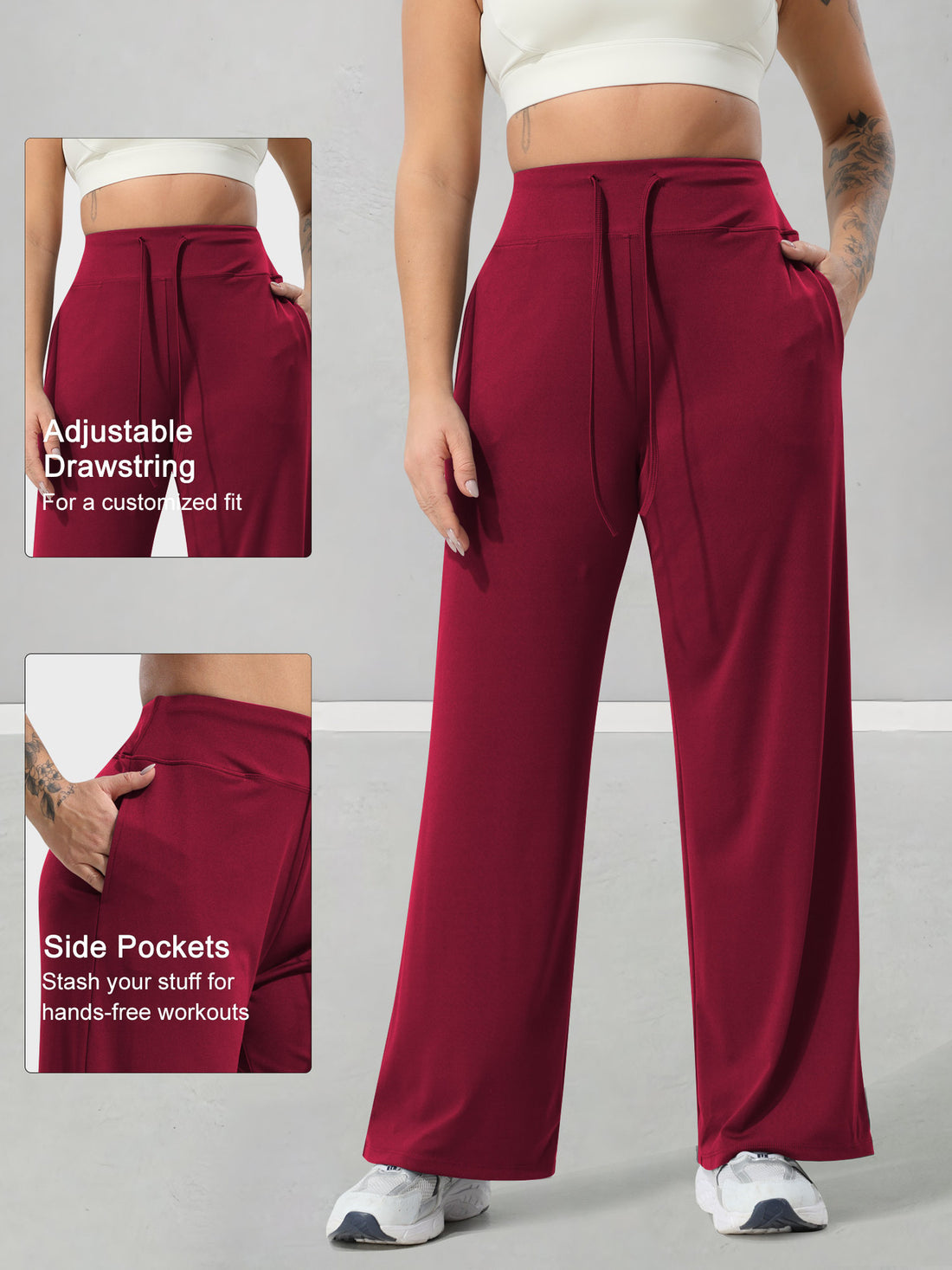 Damen Jogginghose mit hohem Bund, weitem Bein, Kordelzug und Seitentaschen – Avélisse