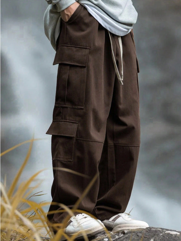 Herren weite Cargo-Hose mit Mehrfachtaschen, Tunnelzug und verstärkten Kniepartien – Bravaro