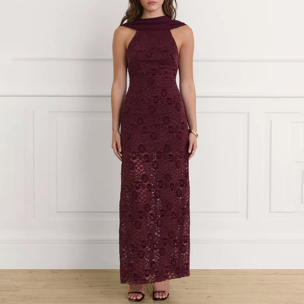 Damen Elegantes Maxikleid mit raffinierter Spitzenverzierung und schickem Halterneck Echo Archiv