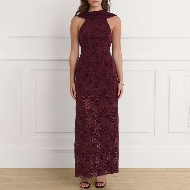 Damen Elegantes Maxikleid mit raffinierter Spitzenverzierung und schickem Halterneck Echo Archiv