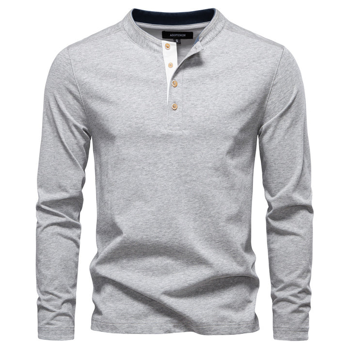 Herren Langarm-Henley-Shirt mit eleganten Druckknöpfen und bequemer Passform Echoarchiv