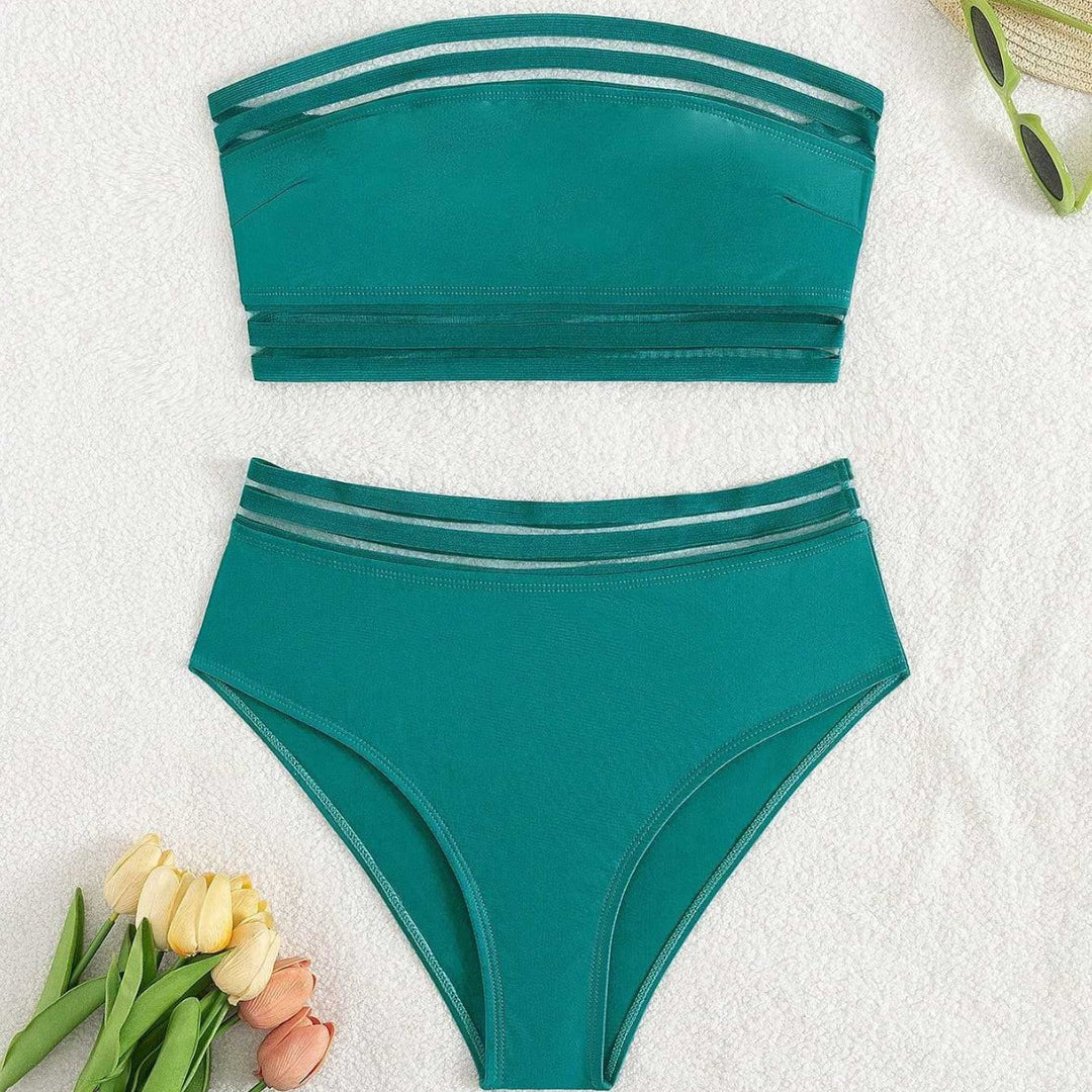Damen Off-Shoulder Bikini-Set mit hohem Bund Echo Archiv