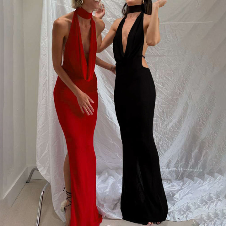 Damen Elegantes Abendkleid mit schimmerndem tiefem V-Ausschnitt und figurschmeichelnder Silhouette Echo Archiv