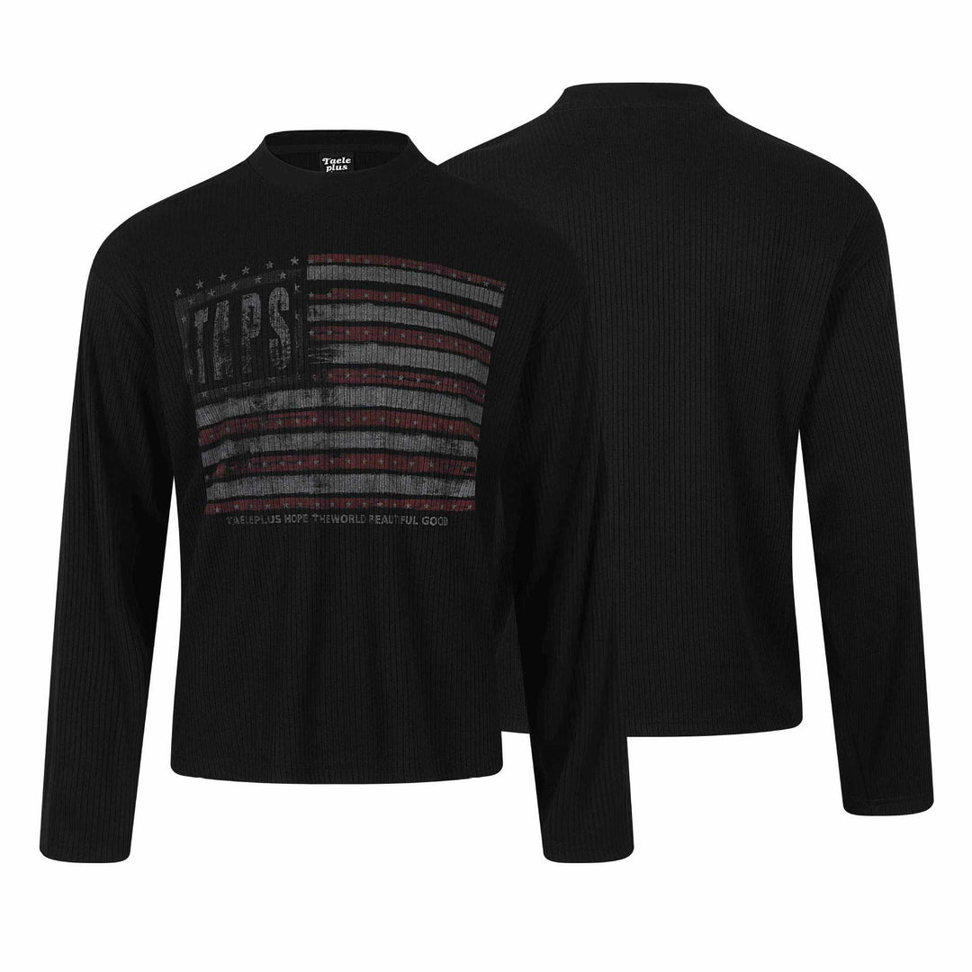 Unisex Gerippter Langarmpullover mit Troyerkragen und Vintage-Flaggenprint Echoarchiv