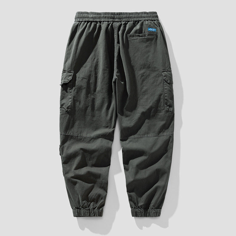 Herren Leichte Canvas-Cargohose im Joggerstil mit elastischem Bund, segmentierten Kniepaneelen und verdeckten Klappentaschen Echo Archiv