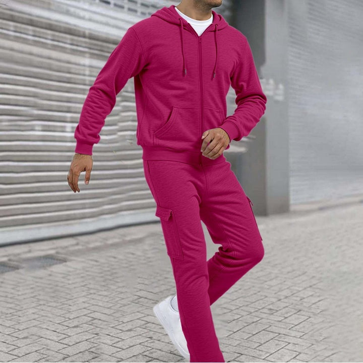 Herren athletischer Zip-Sweatset mit Cargo-Jogginghose, ergonomischen Nähten und gerippten Bündchen – Cavarno