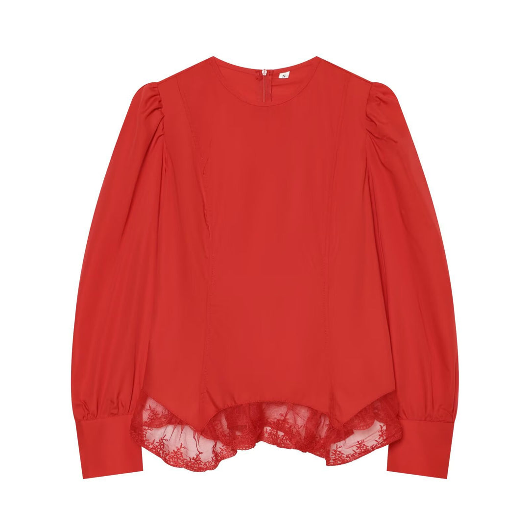 Damen Romantische Bluse mit Puffärmeln und Spitzenbesatz Echo Archiv