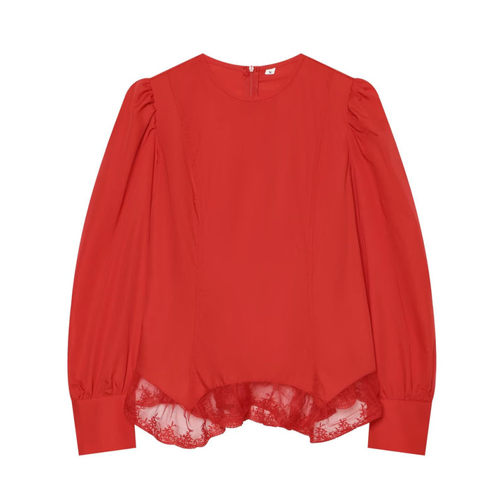 Damen Romantische Bluse mit Puffärmeln und Spitzenbesatz Echo Archiv