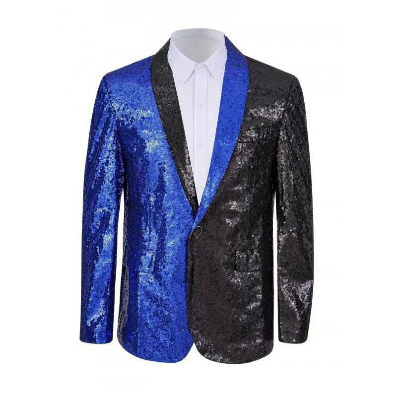 Herren Glänzender Pailletten-Blazer mit kontrastierenden Farben Echoarchiv