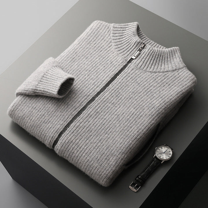 Herren Strickpullover mit modernem Reißverschluss und feiner Rippstruktur Echoarchiv