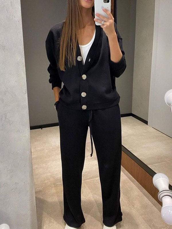 Damen Bequemes Strick-Jumpsuit mit Knopfdetails und weitem Schnitt Echo Archiv