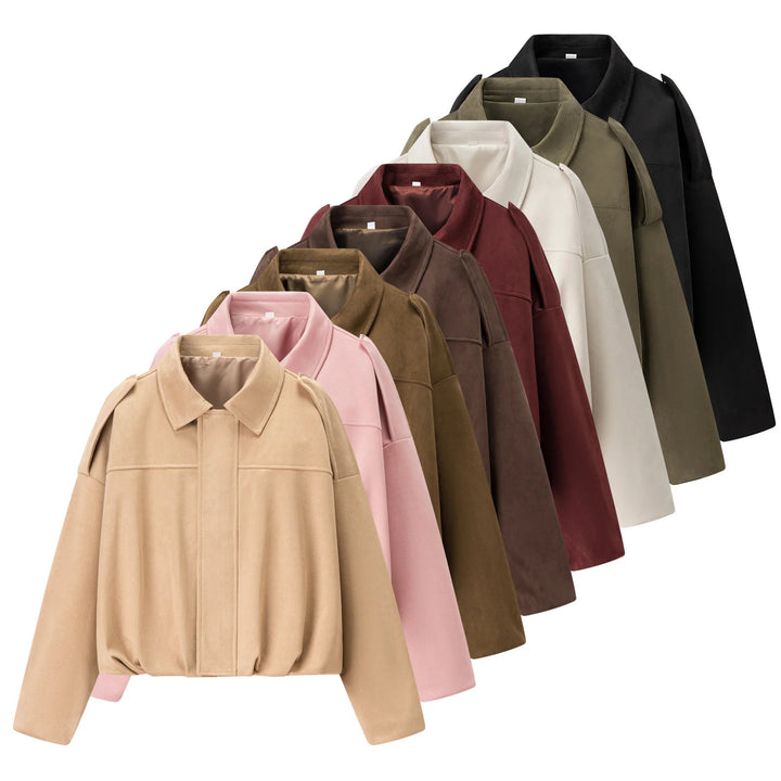 Damen nan cropped Boxy-Blouson mit Hemdkragen, verdeckter Frontleiste und elastischem Saum Echo Archiv
