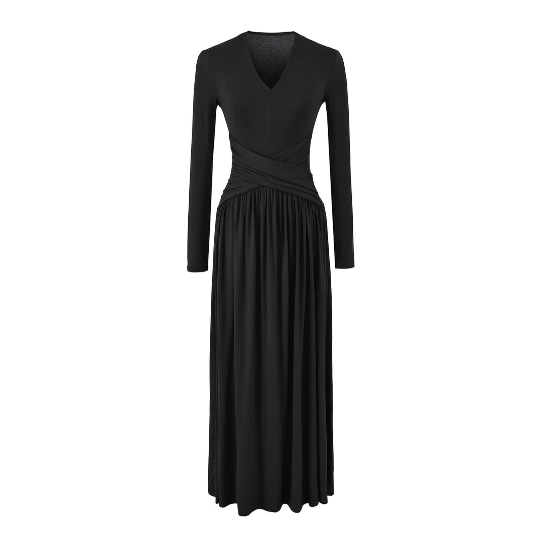 Damen V-Ausschnitt Maxi-Wickelkleid aus Jersey mit geraffter Taillenpartie Echoarchiv