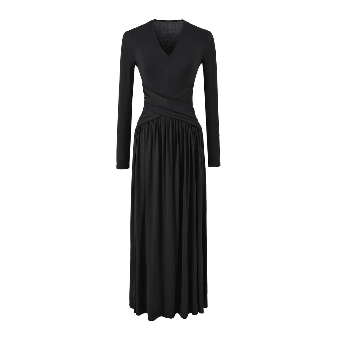 Damen V-Ausschnitt Maxi-Wickelkleid aus Jersey mit geraffter Taillenpartie Echoarchiv