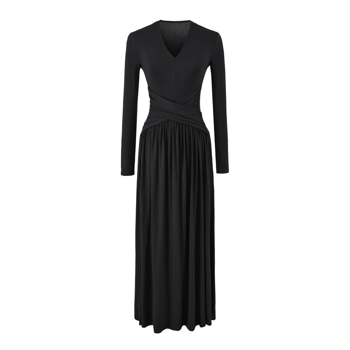 Damen V-Ausschnitt Maxi-Wickelkleid aus Jersey mit geraffter Taillenpartie Echoarchiv