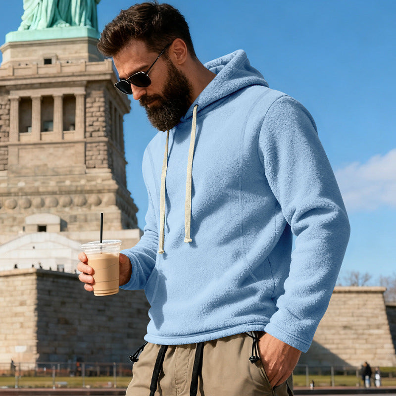 Herren Fleece-Hoodie mit Teddystruktur, Kapuze und entspannter Passform – Cavarno