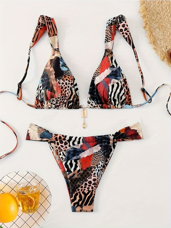 Damen Triangel-Bikini mit tierischem Muster und verstellbaren Trägern Echo Archiv
