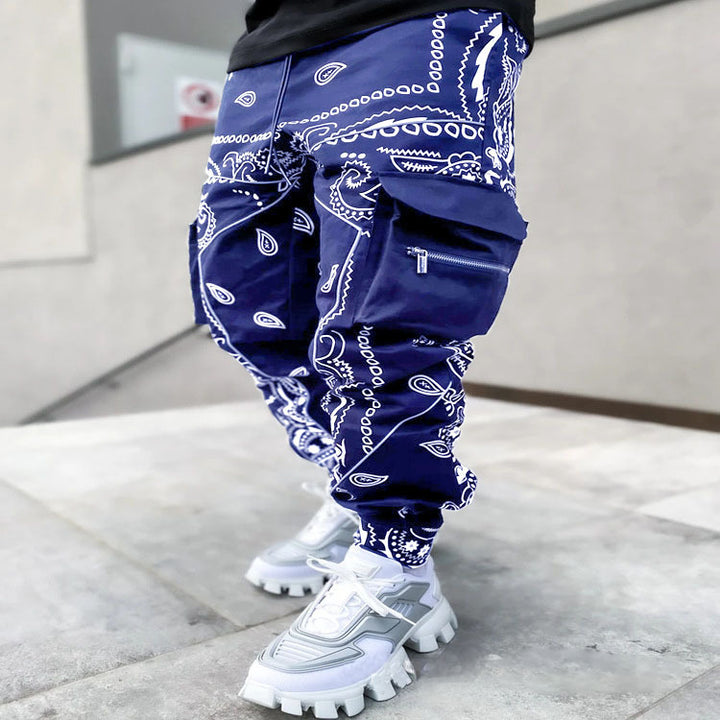 Herren Cargo-Jogginghose mit Bandana-Print, Kordelzug & Mehrfachtaschen – Bravaro