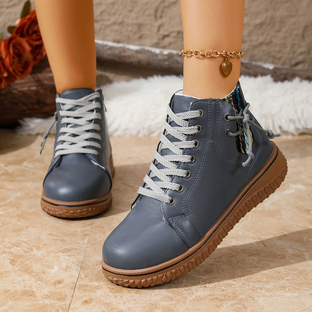 Damen gefütterte Schnürstiefelette mit Teddyfutter, seitlichem Reißverschluss und profilierter Gummisohle Echo Archiv