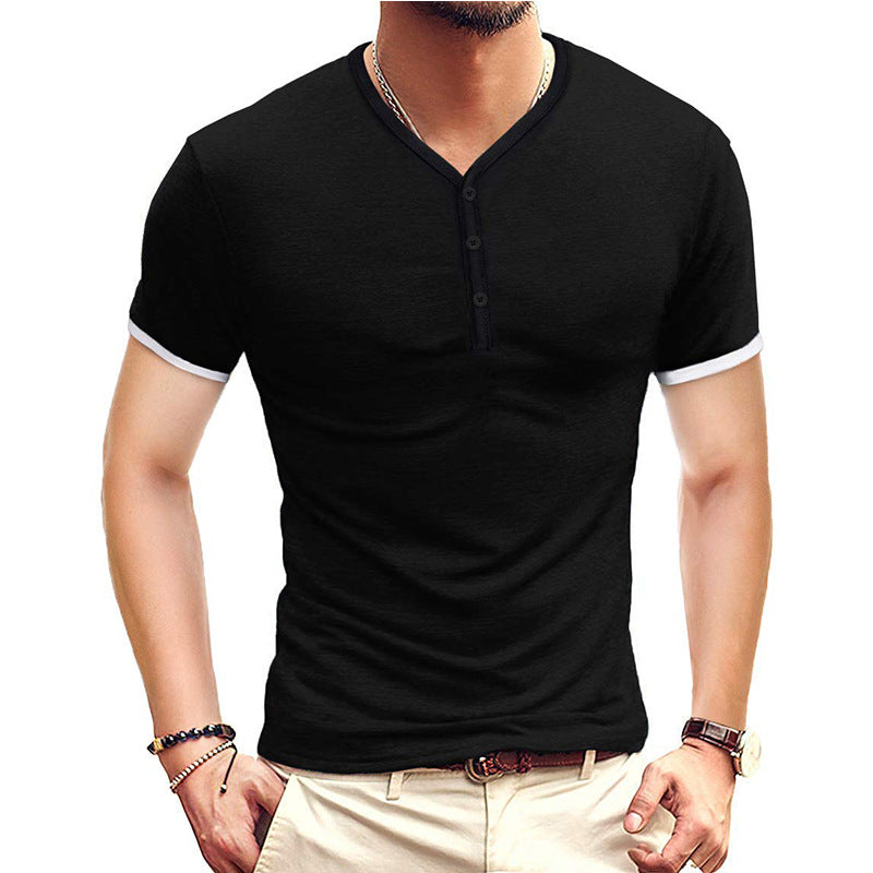 Herren Kurzarm-Henley-Shirt mit kontrastierenden Akzenten Echoarchiv