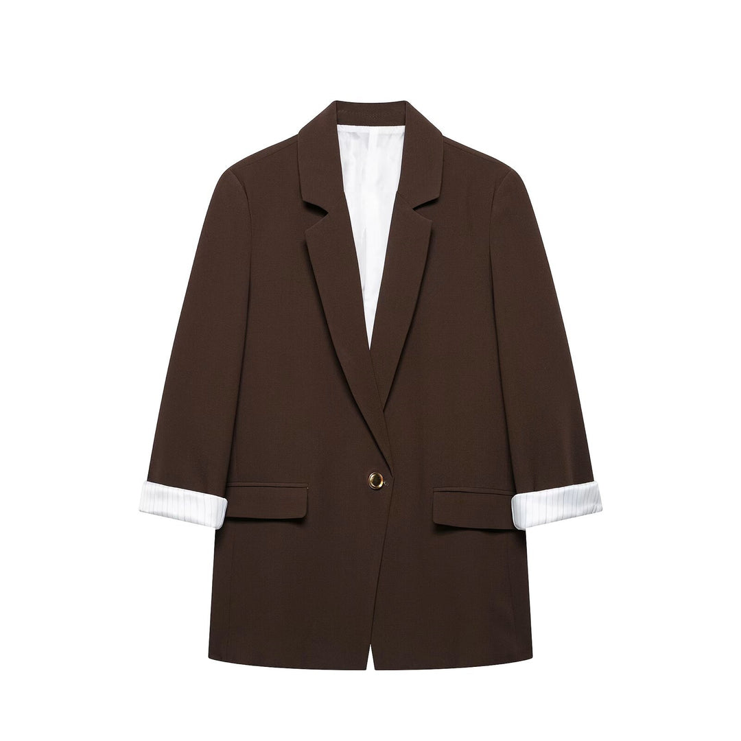 Damen taillierter Longblazer mit Umschlagärmeln und dekorativem Knopf Echo Archiv