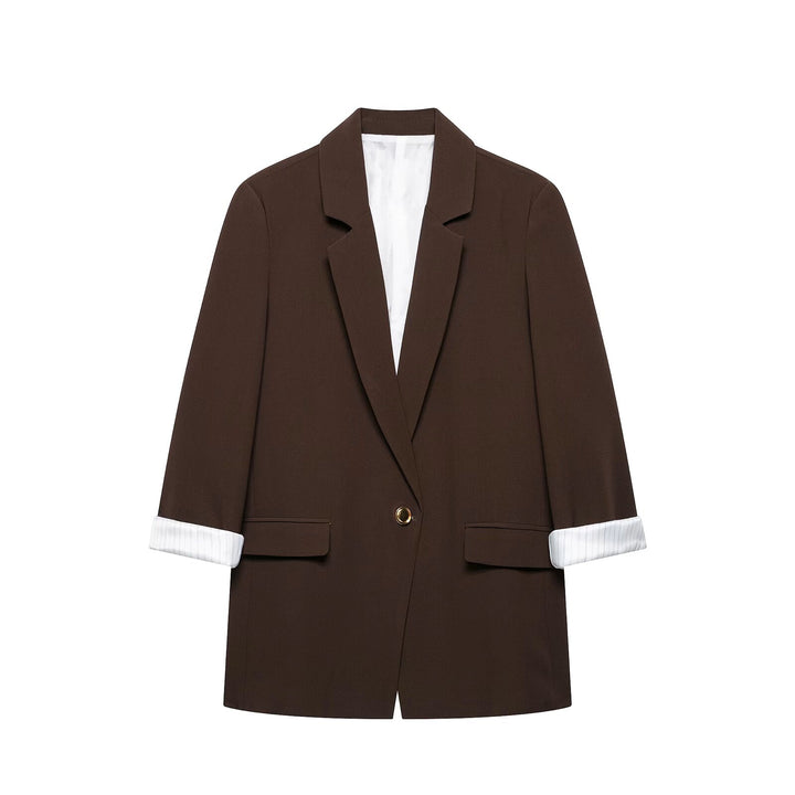 Damen taillierter Longblazer mit Umschlagärmeln und dekorativem Knopf Echo Archiv