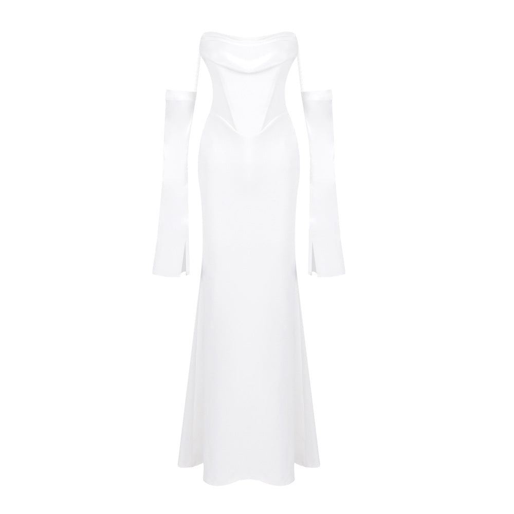 Damen Elegantes Meerjungfrau-Kleid mit schulterfreiem Design und langen Ärmeln Echo Archiv