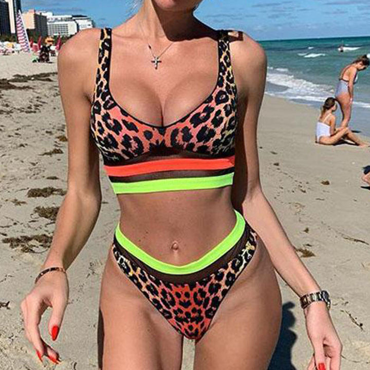 Damen Sportliches Bikini-Set mit hohem Bund und modischem Muster Echo Archiv